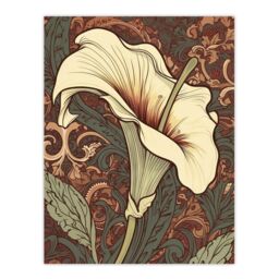 Artery8 Wall Art Print Single White Cala Lily Flower Art Nouveau Painting Pastel Colour Teal Green Red William Morris Style Patterns Colourful Bright - thumbnail 1