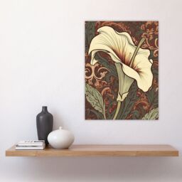 Artery8 Wall Art Print Single White Cala Lily Flower Art Nouveau Painting Pastel Colour Teal Green Red William Morris Style Patterns Colourful Bright - thumbnail 4