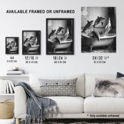 "Artery8 Dolphins Playing in Bathtub Black White Surreal Wall Art Print in Grey - Size: W24"" x H32""" - thumbnail 3