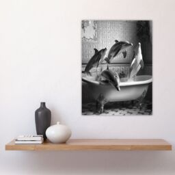"Artery8 Dolphins Playing in Bathtub Black White Surreal Wall Art Print in Grey - Size: W24"" x H32""" - thumbnail 4