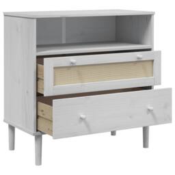 Berkfield Home Sideboard SENJA Rattan Look White 80x40x80 cm Solid Wood Pine - Size: 80 x 40 x 80 cm - thumbnail 6
