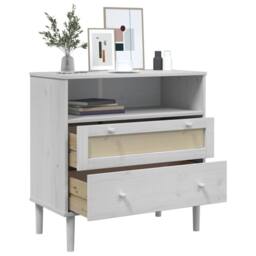 Berkfield Home Sideboard SENJA Rattan Look White 80x40x80 cm Solid Wood Pine - Size: 80 x 40 x 80 cm - thumbnail 4