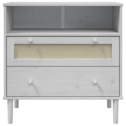Berkfield Home Sideboard SENJA Rattan Look White 80x40x80 cm Solid Wood Pine - Size: 80 x 40 x 80 cm - thumbnail 5