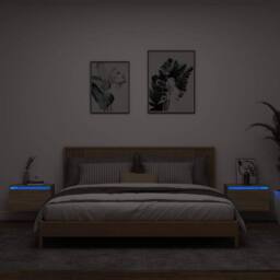 Berkfield Home Wall-mounted Bedside Cabinets with LED Lights 2 pcs Sonoma Oak in Light Brown - thumbnail 2