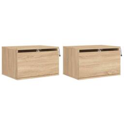 Berkfield Home Wall-mounted Bedside Cabinets with LED Lights 2 pcs Sonoma Oak in Light Brown - thumbnail 1