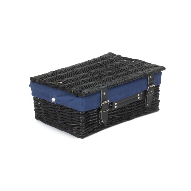 Red Hamper Wicker 35cm Black Picnic Basket with Blue Lining - image 1