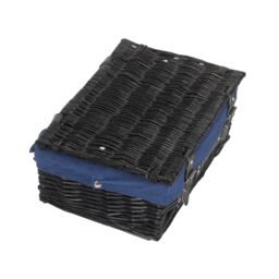 Red Hamper Wicker 35cm Black Picnic Basket with Blue Lining - thumbnail 2