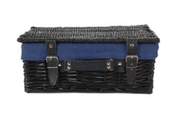 Red Hamper Wicker 35cm Black Picnic Basket with Blue Lining - thumbnail 3