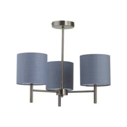 First Choice Lighting Brea - Antique Brass 3 Light Fitting with Grey Cotton Shade in Gold