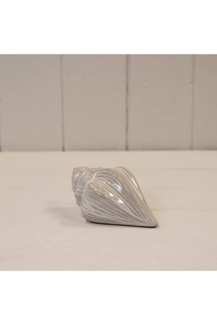 KDMD White Glazed Ceramic Shell Ornament with Textured Detail in Off-White - image 1
