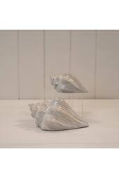 KDMD White Glazed Ceramic Shell Ornament with Textured Detail in Off-White - thumbnail 3