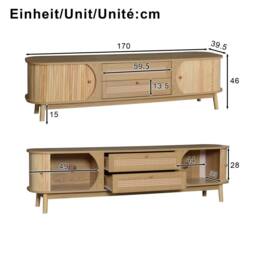 Merax Rattan TV Cabinet with Sliding Doors & Drawers in Natural - thumbnail 4