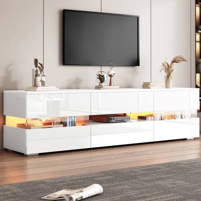 STILVORA TV Stand 160 cm with LED Lights & Storage in White - image 1