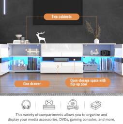 STILVORA TV Stand 160 cm with LED Lights & Storage in White - thumbnail 8