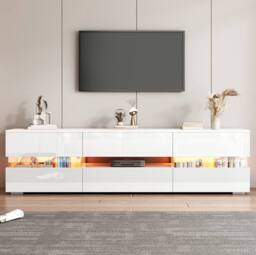 STILVORA TV Stand 160 cm with LED Lights & Storage in White - thumbnail 3