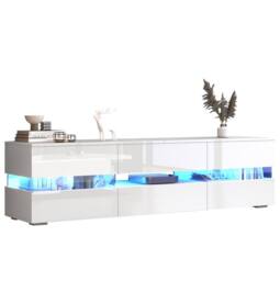 STILVORA TV Stand 160 cm with LED Lights & Storage in White - thumbnail 5