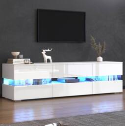 STILVORA TV Stand 160 cm with LED Lights & Storage in White - thumbnail 2