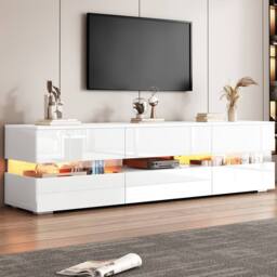 STILVORA TV Stand 160 cm with LED Lights & Storage in White