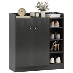 HOMCOM Shoe Storage Cabinet Footwear Rack Stand w/Adjustable Shelves Black - thumbnail 2