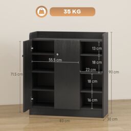 HOMCOM Shoe Storage Cabinet Footwear Rack Stand w/Adjustable Shelves Black - thumbnail 3