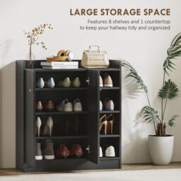 HOMCOM Shoe Storage Cabinet Footwear Rack Stand w/Adjustable Shelves Black - thumbnail 4