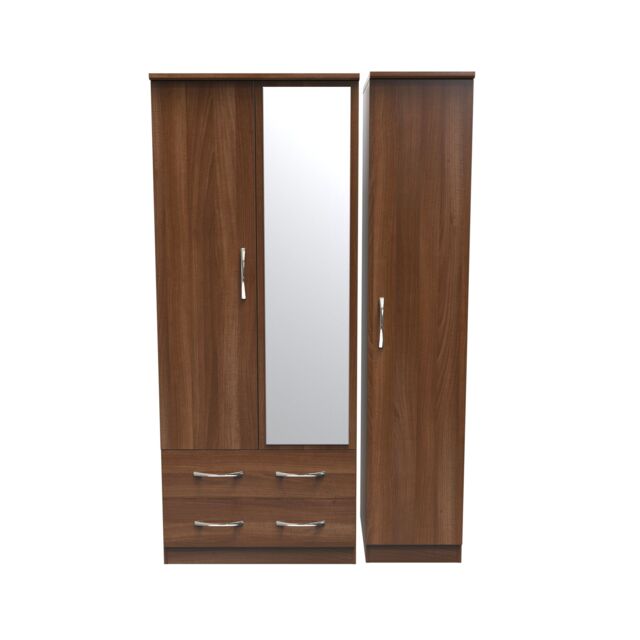 Ready Assembled 2 U Hampshire Triple 2 Drawer Mirrored Wardrobe (Ready Assembled) in Walnut - image 1