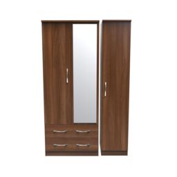 Ready Assembled 2 U Hampshire Triple 2 Drawer Mirrored Wardrobe (Ready Assembled) in Walnut - thumbnail 1