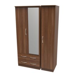 Ready Assembled 2 U Hampshire Triple 2 Drawer Mirrored Wardrobe (Ready Assembled) in Walnut - thumbnail 3