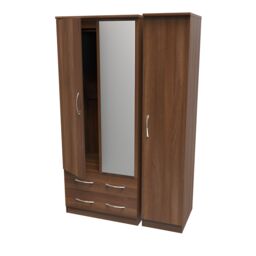 Ready Assembled 2 U Hampshire Triple 2 Drawer Mirrored Wardrobe (Ready Assembled) in Walnut - thumbnail 5
