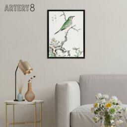"Artery8 Ruby Throat Bird & Wild Camomile Framed Canvas Wall Art Print Kashu - Size: W12"" x H16""" - thumbnail 3