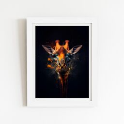 "Warren Reed - Designer Golden Giraffe Face Splashart Framed Art Print in White - Size: W16"" x H24""" - thumbnail 2