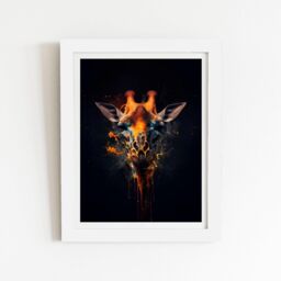 "Warren Reed - Designer Golden Giraffe Face Splashart Framed Art Print in White - Size: W16"" x H24""" - thumbnail 1