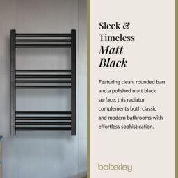 Balterley Straight Heated Towel Rail Radiator, 499W, 600 x 700mm, Matt Black - thumbnail 6