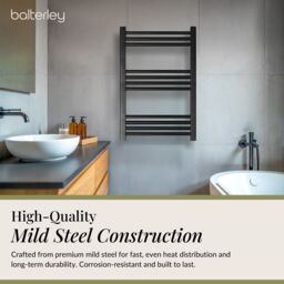 Balterley Straight Heated Towel Rail Radiator, 499W, 600 x 700mm, Matt Black - thumbnail 3