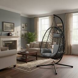 GAVENO CAVAILIA Swing Hanging Egg Chair Outdoor Garden & indoor in Black - thumbnail 3