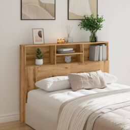 Berkfield Home Headboard Cabinet Artisan Oak 140x19x103.5 cm in Brown - thumbnail 3