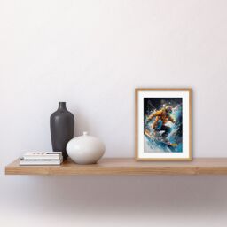 "Artery8 Wall Art Print Snowboarder Landing Snowboard Jump Splatter Paint Artwork Framed 9X7 Inch in Beige - Size: W7"" x H9""" - thumbnail 2