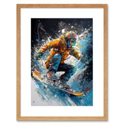 "Artery8 Wall Art Print Snowboarder Landing Snowboard Jump Splatter Paint Artwork Framed 9X7 Inch in Beige - Size: W7"" x H9""" - thumbnail 1