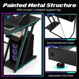 Costway L-Shaped Gaming Desk Small Computer Desk w/ Monitor Shelf & Outlets in Black - thumbnail 6