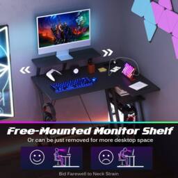 Costway L-Shaped Gaming Desk Small Computer Desk w/ Monitor Shelf & Outlets in Black - thumbnail 5