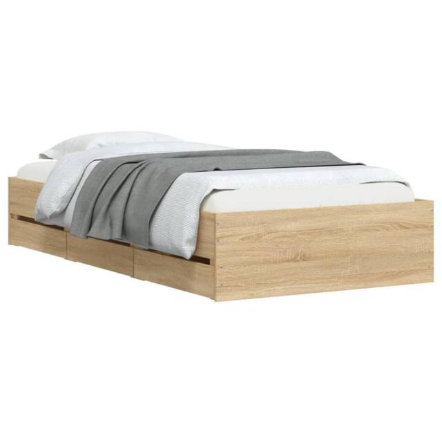 Berkfield Home Modern Bed Frame w/Drawers Frame Sonoma Oak 75x190 cm Small Single in Tan - image 1
