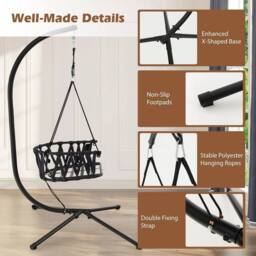 Kelvenix Hanging Swing Chair Indoor Outdoor Hammock Chair in Black - Size: 0.6m2 - thumbnail 4
