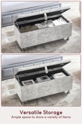 Home Discount Vida Designs Valencia Storage Ottoman Velvet Fabric UKFR Furniture in Silver - thumbnail 4