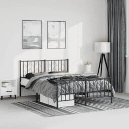 Berkfield Home Metal Bed Frame without Mattress with Footboard Black 193x203cm - Size: 193x203 cm - thumbnail 2