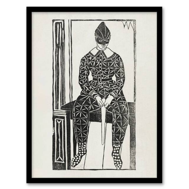 Artery8 Harlequin Clown Portrait De Mesquita Framed Wall Art Print in White - Size: A4 - image 1