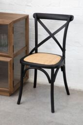 Orsina Stylish Black Oak Wood Chair With Weave Seat, Cross-Back Design Modern Chair, Durable Comfortable Chair - thumbnail 6