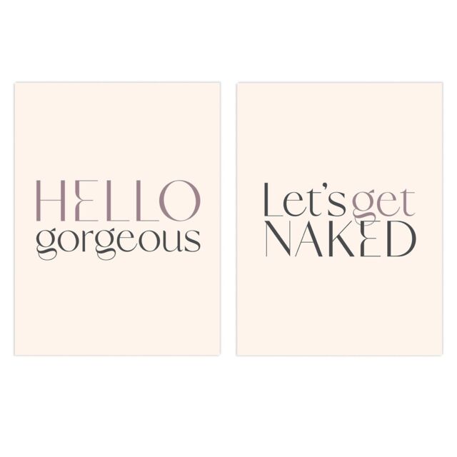 Wee Blue Coo Pack of 2 Bedroom Art Hello Gorgeous Let's Get Naked Stylish Modern Typography Unframed Wall Art Living Room Prints Set in Light Beige - image 1