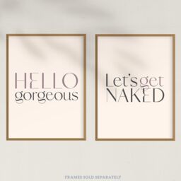 Wee Blue Coo Pack of 2 Bedroom Art Hello Gorgeous Let's Get Naked Stylish Modern Typography Unframed Wall Art Living Room Prints Set in Light Beige - thumbnail 5