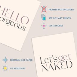 Wee Blue Coo Pack of 2 Bedroom Art Hello Gorgeous Let's Get Naked Stylish Modern Typography Unframed Wall Art Living Room Prints Set in Light Beige - thumbnail 4