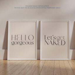 Wee Blue Coo Pack of 2 Bedroom Art Hello Gorgeous Let's Get Naked Stylish Modern Typography Unframed Wall Art Living Room Prints Set in Light Beige - thumbnail 6